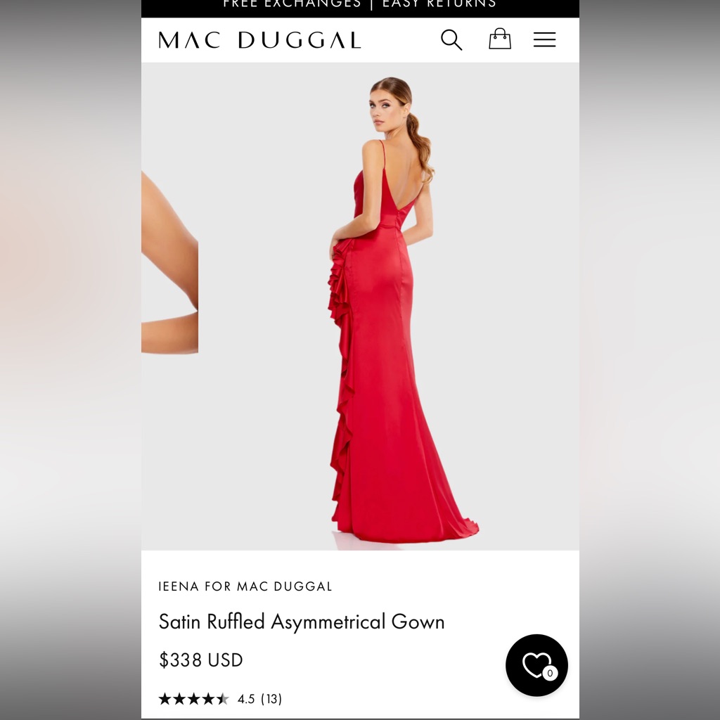Mac Duggal - Satin Ruffled Asymmetrical Gown - Red - Size 8